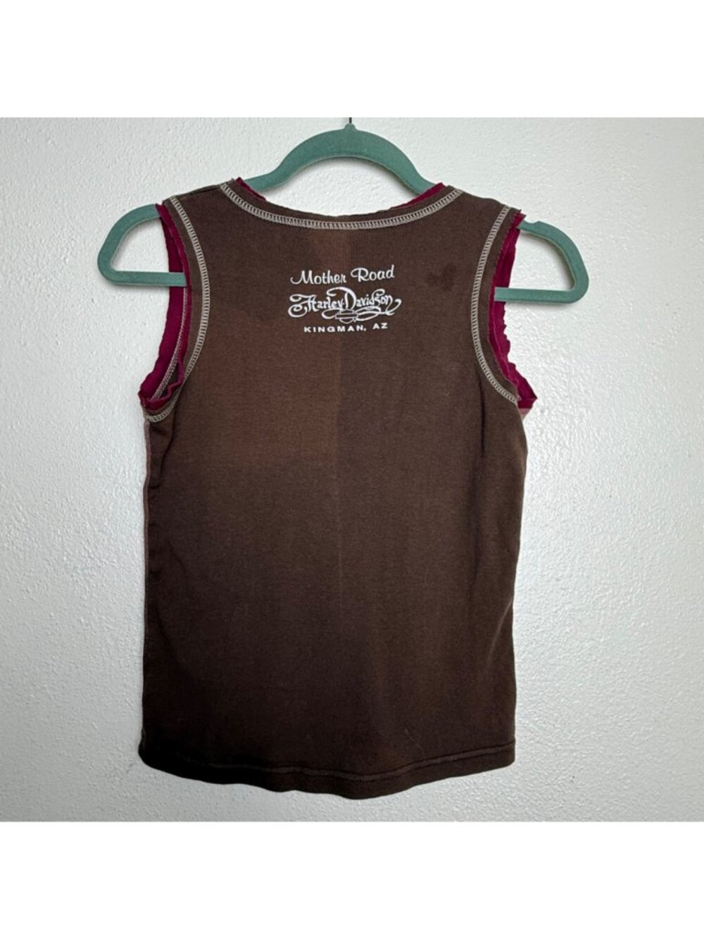 Vintage Harley-Davidson Brown Sleeveless Tank Top w/ Rhinestone Accents Sz S - Picture 5 of 7